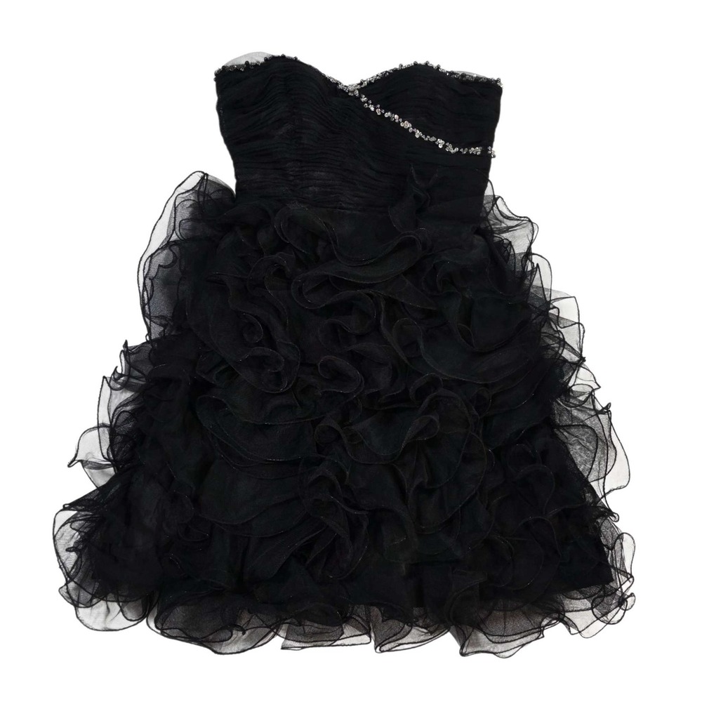 Milano Strapless Formal Dress Womens Size S Ruffled Beaded Party Mini Black Prom